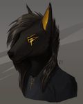  2016 absurd_res anthro anu anubian_jackal anubis black_fur black_schlera bust_(disambiguation) canine clothing cybernetics deity digital_media_(artwork) egyptian fur hair hairstyle hi_res jackal kavaeric looking_at_viewer machine male mammal markings p700 punk rockgods science_fiction shirt simple_background smile solo 