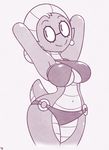  armpits breasts cleavage clothed clothing female monochrome navel pointy_ears raised_arm rogerbacon scalie_schoolie solo swimsuit wide_hips 