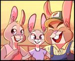  anthro bonnie_hopps buckteeth clothed clothing couple cute daughter disney dooks eyes_closed family family_portrait father female fur good_parenting grey_fur group happy hat judy_hopps lagomorph long_ears looking_at_viewer male mammal mother outside parent purple_eyes rabbit smile stu_hopps teeth zootopia 
