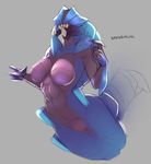 big_breasts breasts claws eyeless female league_of_legends mammal nude open_mouth pussy rek&#039;sai simple_background skygracer solo teeth video_games 