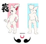  anthro barefoot bulge canine clothed clothing english_text ero_(character) eroborus fox front_view fundoshi grin japanese_clothing kitsune_(ero) looking_at_viewer looking_back male mammal model_sheet multiple_angles plantigrade ponytail rear_view solo standing text topless underwear 