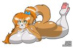  anthro big_breasts big_butt bow breast_rest breast_squish breasts brown_fur butt canine dog female fur green_eyes hair hands_on_chin huge_breasts huge_butt kibbles long_hair looking_at_viewer lying mammal multicolored_fur nude orange_hair pose rdd red_hair skidd slightly_chubby thick_thighs two_tone_fur voluptuous white_fur wide_hips 
