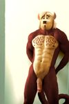  abs all_hail_king_julien anthro anthrofied balls big_muscles blue_eyes edit fur hair half-erect hi_res lemur long_hair madagascar male mammal muscular nipples nude oystercatcher7 pecs penis photo_manipulation photomorph primate red_fur sage_moondancer solo 