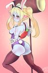  2016 300&yen; anthro big_breasts blonde_hair blue_skin breasts bunny_costume butt carrot clothed clothing fake_ears fake_rabbit_ears female food gloves green_eyes hair hammer hi_res human humanoid league_of_legends legwear long_hair looking_at_viewer mammal melee_weapon poppy_(lol) shirt_cuffs side_boob simple_background solo stockings teddy_(clothing) thigh_highs tools vegetable video_games weapon yordle 