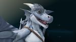  2015 3d_(artwork) absurd_res anthro cgi digital_media_(artwork) digitigrade dragon facial_hair grey_body grey_scales grin hair hi_res horn lizard male model_sheet mouth_shot muscular muscular_male pecs pose reptile salireths scales scalie shadowkeeper sharp_teeth simple_background smile solo spread_wings standing teeth tongue tongue_out wings yellow_eyes 