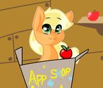  abstract_background apple applejack_(mlp) english_text equine female food freckles friendship_is_magic fruit green_eyes looking_at_viewer low_res mammal my_little_pony solo text unknown_artist 