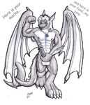  abs anthro balls biceps black_nipples claws demon dragark dragon dreigon_dragark fangs fish flexing food hair heterochromia hi_res macho male marine muscular nipples nude paws pecs penis plates pose reptile scalie shark smile standing teeth thorns toe_claws tongue wings zonuche 