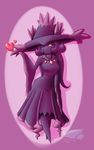  &lt;3 2016 anthro anthrofied bellanette clothed clothing dress english_text fan_character female gem hair hat hi_res kissing latiar long_hair mismagius nintendo one_eye_closed pointy_feet pok&eacute;mon pok&eacute;morph pose purple_background purple_hair purple_skin red_eyes simple_background solo text video_games watermark wink yellow_sclera 