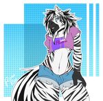 2016 alec_(f1r3w4rr10r) alpha_channel anthro black_hair blue_eyes choker clothed clothing crop_top cutoffs denim_shorts digital_media_(artwork) equine front_view girly hair hand_on_thigh humanoid long_hair male mammal multicolored_hair navel navel_piercing panty_line piercing ruisu-kun shirt shorts simple_background skimpy smile solo stripes transparent_background two_tone_hair white_hair zebra 