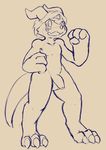  alternate_version_available anthro anthrofied balls barefoot digimon digitigrade eternallytardy flaccid front_view male monochrome nude open_mouth penis pose scalie sketch smile solo standing uncut veemon 