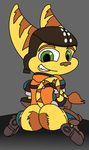  2016 anthro big_butt bubble_butt butt clothing feline fur lombax looking_at_viewer looking_back male mammal presenting presenting_hindquarters raised_tail ratchet ratchet_and_clank shylombax(artist) simple_background smile solo stripes teeth video_games wide_hips 