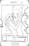  2015 anthro black-kitten breasts camera cellphone crying digimon duo english_text feline female grin hi_res looking_at_viewer male male/female mammal monochrome nipples nude phone renamon selfie standing tears text 