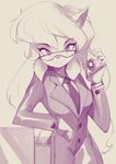  5_fingers anthro arm_support bleedman callie_briggs cat clothed clothing eyewear feline female filing_cabinet glasses hair leaning long_hair looking_at_viewer mammal monochrome necktie portrait simple_background smile solo suit swat_kats 