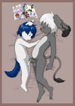  anthro arkaid balls bed blue_hair canine cub erection fox frottage fur grabbing_sheets hair hi_res lagomorph looking_pleasured lying male male/male mammal nude on_bed on_side open_mouth penis rabbit sex white_hair young 
