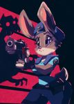  2016 anthro capcom clothing cosplay disney female fur grey_fur gun handgun hat holding_object jill_valentine judy_hopps lagomorph long_ears mammal pistol police purple_eyes rabbit ranged_weapon resident_evil riendonut short_stack solo tight_clothing uniform video_games weapon wide_hips zootopia 