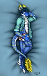  anthro bed clothing digital_media_(artwork) dragon hair hi_res lying male nihontd nihonthedragon pants shirt solo 