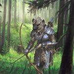  adventurer anthro archer armor arrow bow_(weapon) bracers brown_fur canine dungeons_&amp;_dragons edit female ferns forest fur gnoll grey_fur holding_object holding_weapon hyena longbow mammal marksman melee_weapon mohawk monster pathfinder pine_trees ranged_weapon ranger scabbard scale_mail scimitar solo solo_focus spots spotted_fur sword thealmightysear tree tribal tribe tribesman warrior weapon woodlands yellow_eyes 