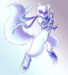  alopex anthro arctic_fox canine claws clothed clothing female fox fur gloves hi_res hindpaw looking_at_viewer mammal paws scarf shiroiwolf shuriken snow solo teenage_mutant_ninja_turtles thick_thighs white_fur yellow_eyes 