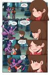  2015 anthro anthrofied blush braces breasts brown_hair cleavage clothed clothing comic dipper_pines disney english_text equine eyes_closed feathered_wings feathers female forest friendship_is_magic fur gravity_falls hair hi_res horn horse hug human mabel_pines male mammal multicolored_hair my_little_pony outside patreon pony purple_eyes purple_fur shadowfenrirart skirt smile tears text tree twilight_sparkle_(mlp) two_tone_hair winged_unicorn wings 
