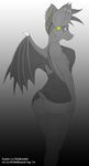  2014 anthro bat bottomless breasts butt clothed clothing drmellbourne ear_piercing female gradient_background half-closed_eyes hi_res mammal nipple_bulge piercing simple_background solo wings 