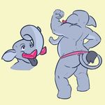  athletic clothing elephant flexing jockstrap junga male mammal muscular prosthetic slightly_chubby tongue trunk tusks underwear 