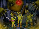 2016 animatronic anthro avian bib bird blue_eyes chica_(fnaf) chicken claws clothing endoskeleton feathers female five_nights_at_freddy&#039;s five_nights_at_freddy&#039;s_2 five_nights_at_freddy&#039;s_4 glowing glowing_eyes group hi_res machine melee_weapon monster nightmare_fuel panties purple_eyes red_eyes robot sword teeth toy_chica_(fnaf) uitinla underwear video_games weapon whip 