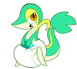  ambiguous_gender diaper kurikia looking_at_viewer low_res nintendo pok&eacute;mon red_eyes simple_background smile snivy solo video_games white_background 