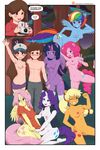  2016 anthro anthrofied applejack_(mlp) areola baseball_cap blonde_hair blue_eyes blue_fur blush bottomless braces breasts brown_hair casual_nudity clothed clothing comic dipper_pines disney earth_pony english_text equine feathered_wings feathers female fluttershy_(mlp) forest friendship_is_magic fur gravity_falls group hair hairband hat hi_res horn horse human legwear mabel_pines male mammal mostly_nude multicolored_hair my_little_pony navel nipples orange_fur outside patreon pegasus pink_fur pink_hair pinkie_pie_(mlp) pony pose purple_eyes purple_fur purple_nipples pussy rainbow_dash_(mlp) rarity_(mlp) shadowfenrirart stockings text topless tree twilight_sparkle_(mlp) two_tone_hair unicorn white_fur winged_unicorn wings 