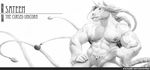  abs anhes anthro biceps big_muscles bodypaint equine fur hair horn male mammal monochrome muscular nipples nude pecs penis solo teeth unicorn vein 