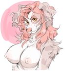  big_breasts breasts bust_shot canine dog female galaxyboy hair looking_at_viewer mammal pink_hair smile yellow_eyes 