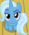  2015 badumsquish equine female feral friendship_is_magic hair hi_res horn looking_at_viewer looking_up mammal multicolored_hair my_little_pony raised_eyebrow sitting smile solo trixie_(mlp) two_tone_hair unicorn 