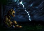  animatronic bear cable eyeless five_nights_at_freddy&#039;s golden_freddy_(fnaf) machine mammal night nightmare_fuel overcast raining ray robot sad storm tree video_games プロト6号 