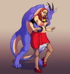  anthro bell big_breasts breast_grab breast_squish breasts clothing collar cowbell dragon duo erect_nipples eyewear female fishnet glasses hair hand_on_breast horn human male male/female mammal nipples red_hair torn_clothing watsup 