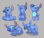  2016 alien blue_fur butt clothing digital_media_(artwork) disney fur hands_behind_head ikiki kneeling lilo_and_stitch looking_at_viewer male nude pose simple_background sitting smile solo standing stitch thong underwear 