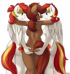  2014 absurd_res anthro back_boob blue_eyes bollin breasts brown_eyes brown_hair butt butt_grab derpah equine fan_character female green_eyes hair hand_on_butt hi_res horse looking_back lotus_heat mammal multicolored_hair my_little_pony nude petal_spark pony ponytail pussy rear_view sibling side_boob simple_background sisters twins 
