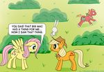  2013 angel_(mlp) applejack_(mlp) big_macintosh_(mlp) blonde_hair blush bush cowboy_hat cutie_mark detailed_background earth_pony el-yeguero english_text equine feathered_wings feathers female feral fluttershy_(mlp) friendship_is_magic fur grass green_eyes group hair hat horse lagomorph low_res male mammal my_little_pony orange_fur outside pegasus pink_hair pony rabbit red_fur text white_fur wings yellow_feathers yellow_fur 