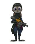  2016 anthro armor badge clothed clothing dart digital_media_(artwork) disney female full-length_portrait fur gas grenade_launcher grey_fur gun handgun helmet holster ipoke judy_hopps lagomorph mammal multicolored_fur pink_nose pistol police portrait purple_eyes rabbit radio ranged_weapon smile solo standing swat two_tone_fur uniform weapon zootopia 