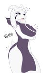  2016 absurd_res anthro asriel_dreemurr big_breasts black_sclera breasts clothed clothing crossgender english_text female fur hair hi_res horn looking_at_viewer markings navel nipple_bulge open_mouth robe signature simple_background solo tailzkim tears text tongue undertale video_games white_background white_eyes white_fur white_hair wide_hips 
