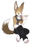  2015 ailuranthropy anthro bowl bracelet canine chest_tuft chopsticks clothed clothing collar ear_piercing eating eyebrow_piercing facial_piercing female fennec food fox jewelry mammal piercing rice simple_background sitting solo spiked_collar tuft white_background 