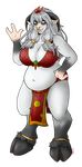  2016 anthro big_breasts breasts clothed clothing facial_piercing female fur hair hi_res horn looking_at_viewer luulyn makkochi mammal mists_of_pandaria nose_piercing nose_ring piercing septum_piercing smile solo standing video_games warcraft white_fur yaungol 