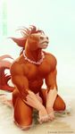  anhes anthro brown_hair brown_skin clothed clothing equine eyes_closed hair hooves horse jewelry kneeling male mammal necklace nipples solo topless two_tone_skin underwear water white_skin 