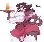  alcohol anthro badger beer beverage big_breasts black_hair breasts butt claws cleavage clothed clothing dress fatfoxlower female food grey_eyes hair hi_res huge_breasts legwear long_hair mammal muscular muscular_female mustelid nipple_bulge smile solo stockings thick_thighs wide_hips 