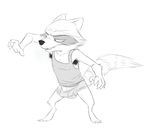  5_toes anthro armpit_hair bulge claws clothing fur guardians_of_the_galaxy male mammal paws raccoon rocket_raccoon shirt simple_background solo tank_top tenderule34 toes underwear 
