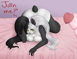  bear bed black_white breast_squish breasts eye_contact female hair long_hair mammal noodlefreak88 panda slightly_chubby solo suggestive 