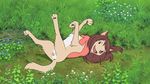  16:9 anatomically_correct anatomically_correct_pussy animal_genitalia animal_pussy canine canine_pussy cub female feral fur hi_res mammal open_mouth presenting pussy smile solo the_giant_hamster wolf wolf_children young yuki 