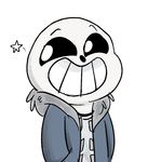  bone clothed clothing mudkipful not_furry sans_(undertale) simple_background skeleton smile star undead undertale video_games 