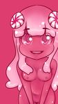  &lt;3 &lt;3_eyes areola breasts candy coos eyelashes female food gumdrop hair long_hair looking_at_viewer navel nipples nude open_mouth pink_eyes pink_hair pink_skin simple_background solo syrup_and_the_ultimate_sweet teeth tongue 