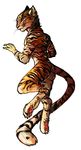  2016 anthro athletic butt_pose feline fur harag jumping looking_at_viewer male mammal nude paws simple_background solo tiger yrvel_(uchoa) 