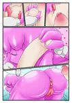  absurd_res big_breasts breasts butt clothing comic duo fellatio female gloves goo hi_res human male mammal mimi nana_gel nude open_mouth oral penis pussy sex simple_background slime text urethral 