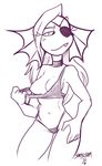  2016 black_and_white breasts clothing eye_patch eyewear fangs female fish flashing hair hi_res long_hair marine monochrome nipples sansscham sketch solo undertale underwear undressing undyne video_games 